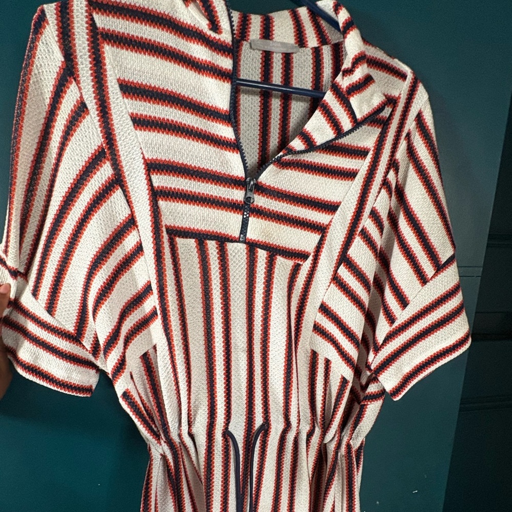 Zara stripped mesh quarter zip dress